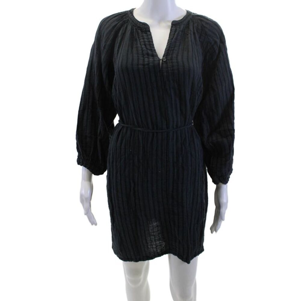 Neve & Hawk Women Kaftan Black Striped Long Sleeve Round Neck Size L